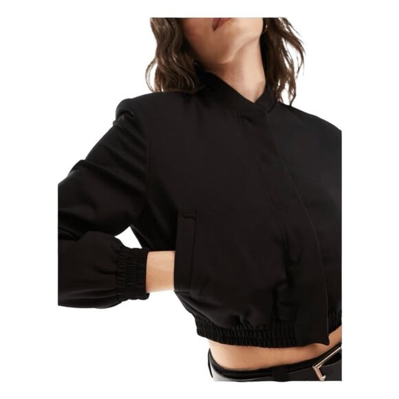ASOS Design Strong Shoulder Tailored Bomber Jacket Black 4 - Picture 3 of 10